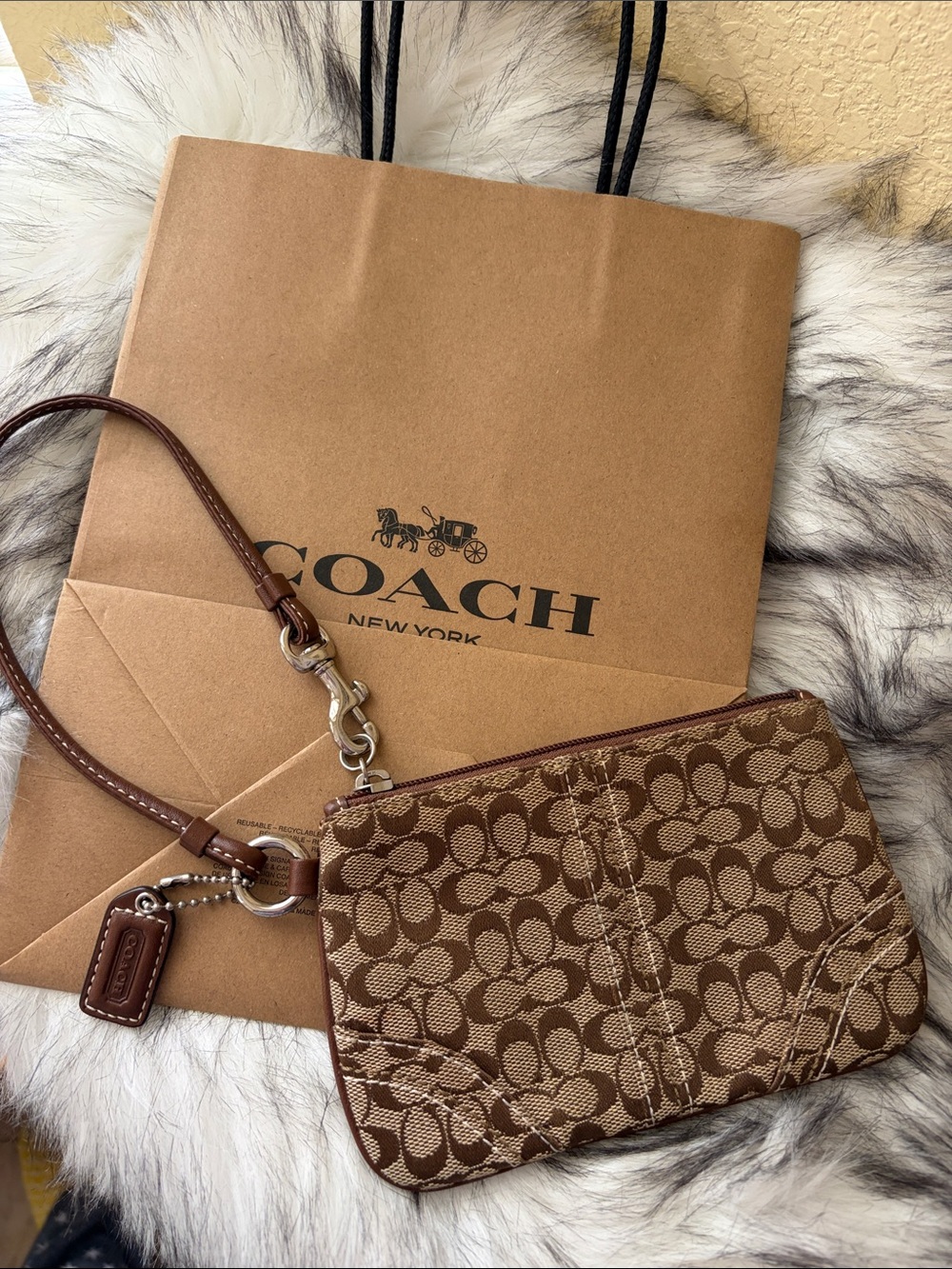 Coach Brown Signature Canvas Wristlet